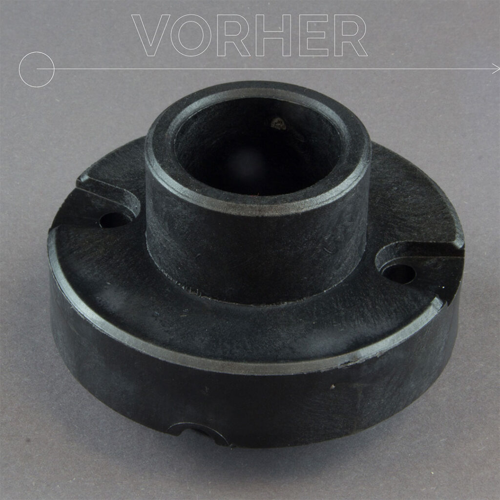 Ein schwarzes Spritzgussteil aus PA6 GF