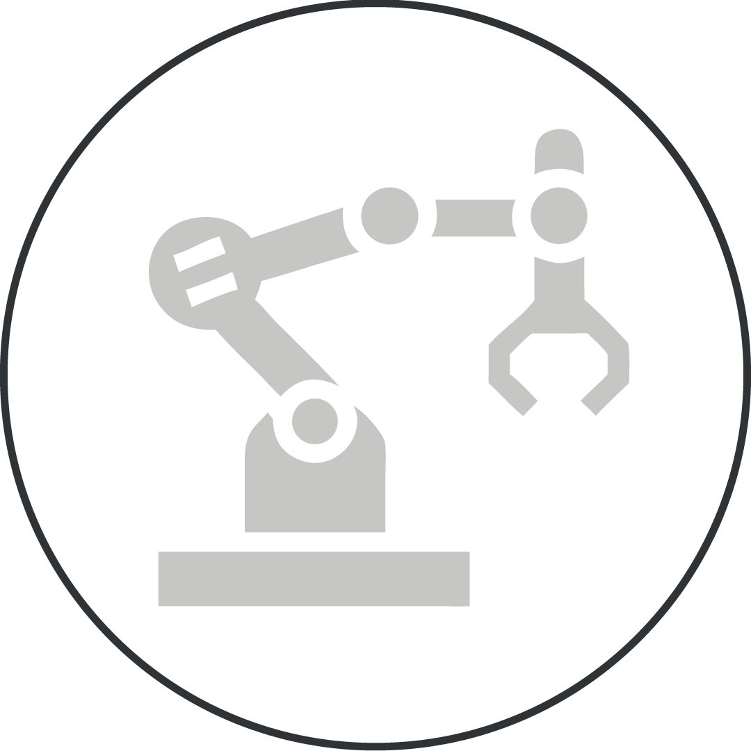 Icon eines Roboterarms der Sinnbildlich für die Branche Maschinenbau und Industrie steht