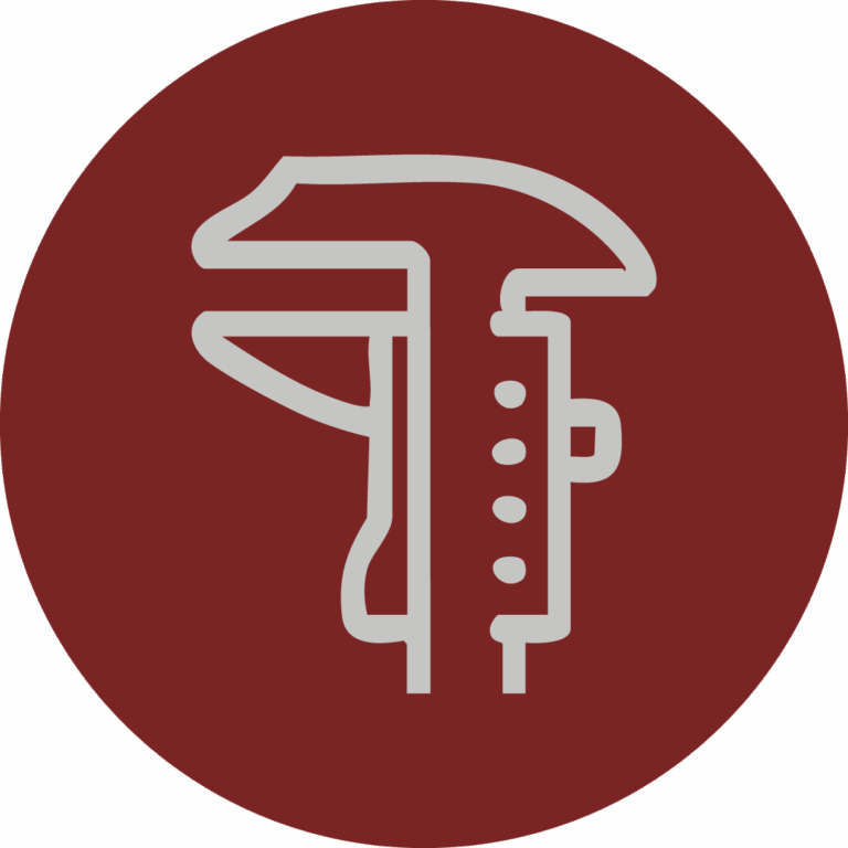 Ein Icon eines Messschiebers in einem braunroten Kreis