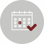 Icon eines Kalenders mit Markierten Datum auf einen grauen Kreis