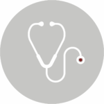 Icon eines Stetoskops auf einen grauen Kreis