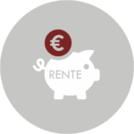 Icon eines Sparschweins auf einen grauen Kreis