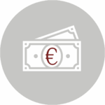 Icon eines Geldscheines auf einen grauen Kreis