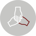 Icon mehrerer Hände die aufeinander liegen auf einen grauen Kreis