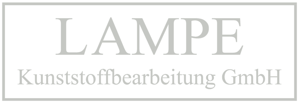 Das Firmenlogo von LAMPE Kunststoffbearbeitung GmbH in hellgrau