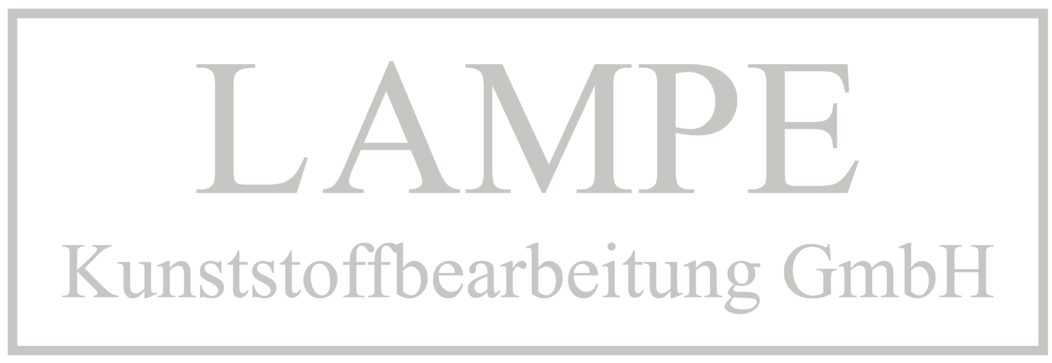 Das Firmenlogo von LAMPE Kunststoffbearbeitung GmbH in hellgrau